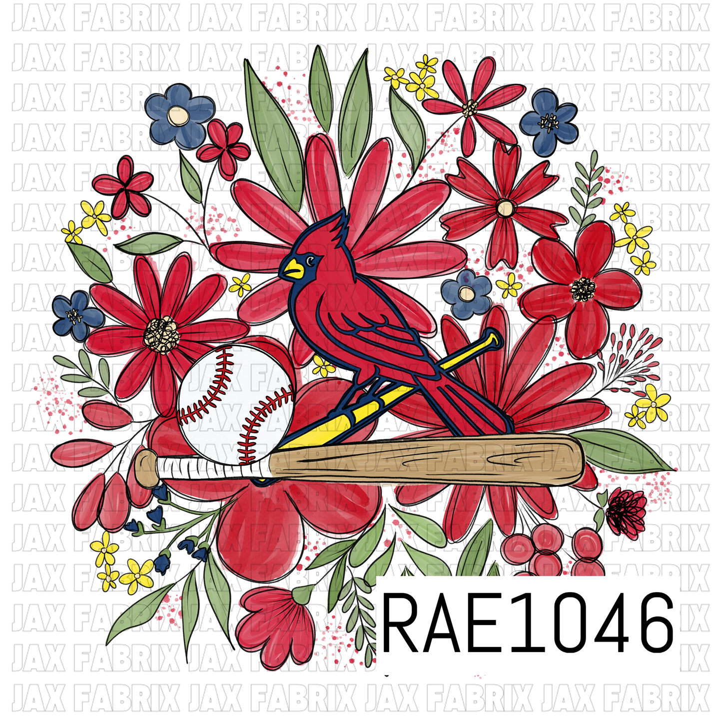 Cardinals Floral Baseball PNG RAE1046