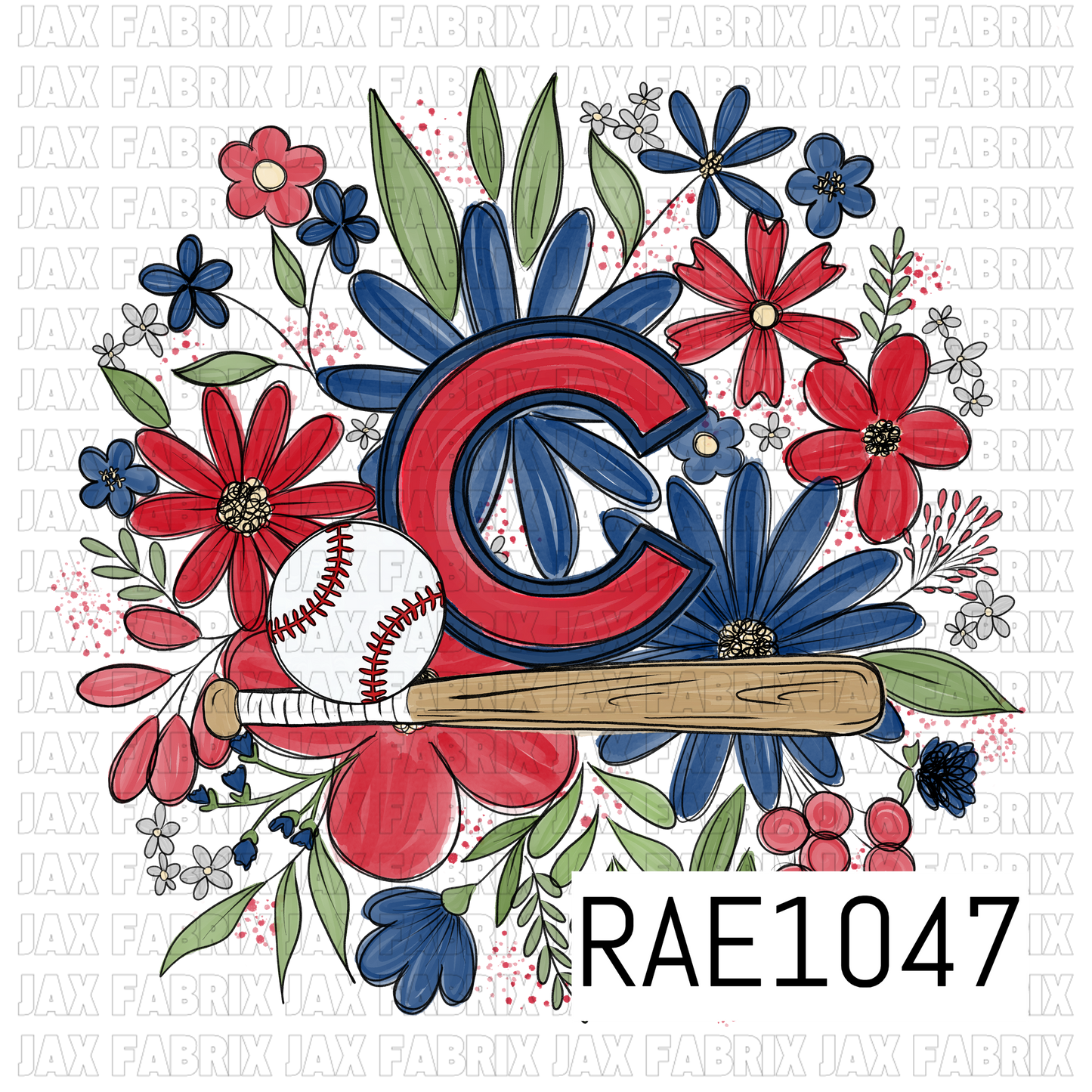 Cubs Floral Baseball PNG RAE1047