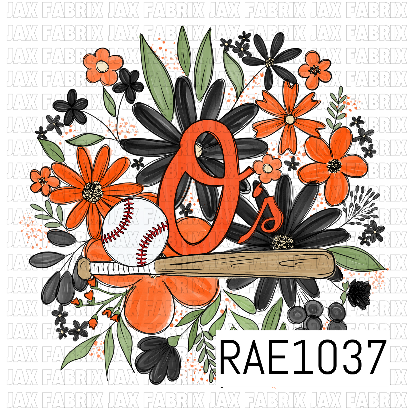Orioles Floral Baseball PNG RAE1037