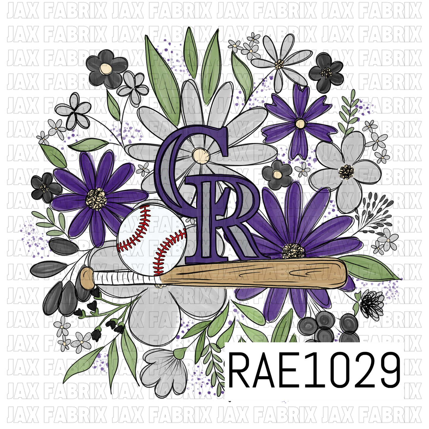 Rockies Floral Baseball PNG RAE1029