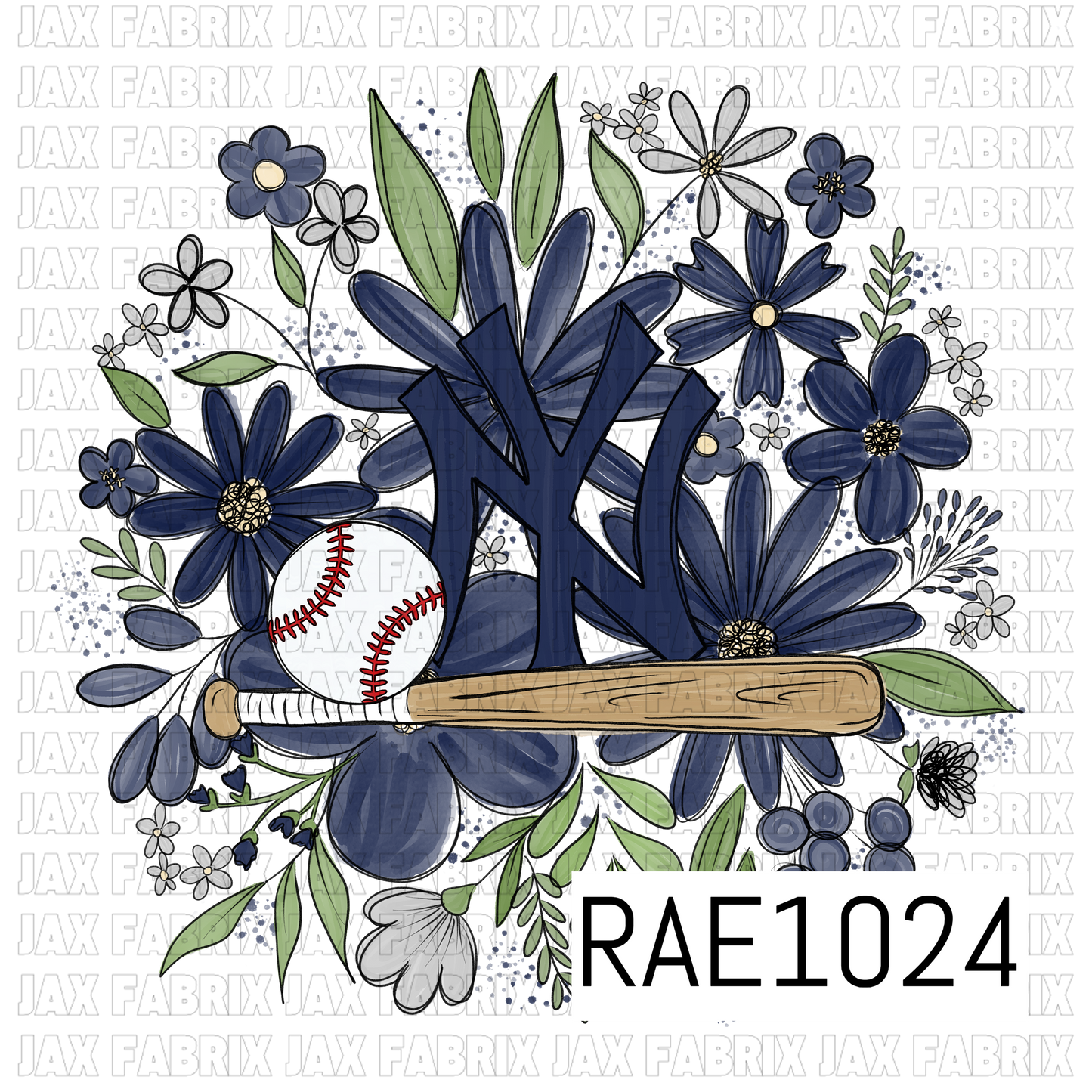 Yankees Floral Baseball PNG RAE1024