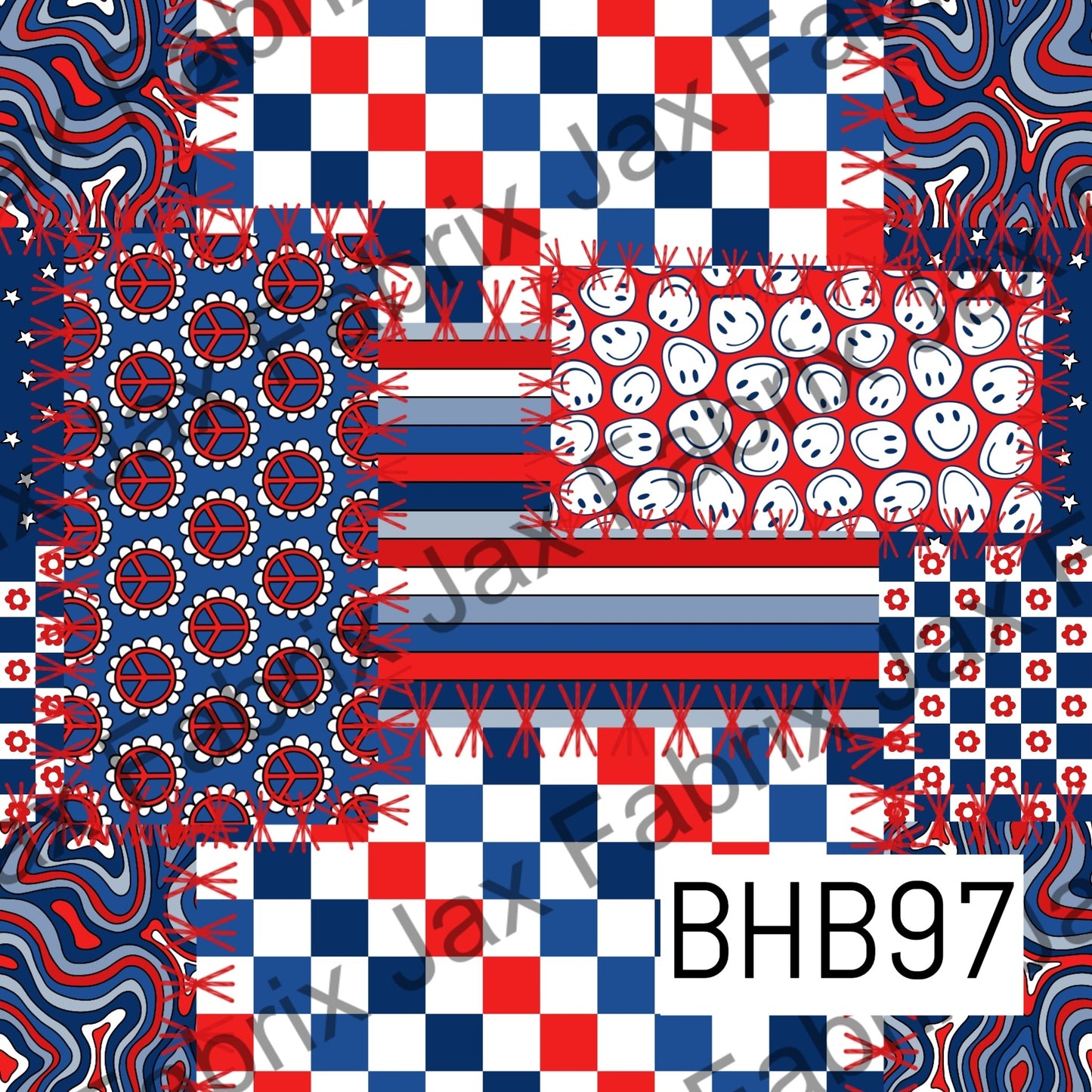 Red White and Blue Bright Patchwork BHB97