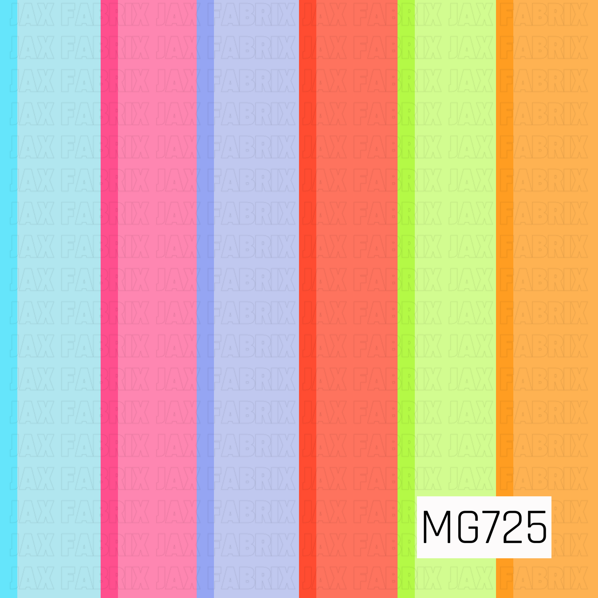 This bold striped design features wide vertical bands of aqua blue, hot pink, periwinkle, bright red-orange, lime green, and warm orange. The vibrant color palette gives it a fun, energetic feel and makes it a versatile coordinating print for bright school-themed designs.
