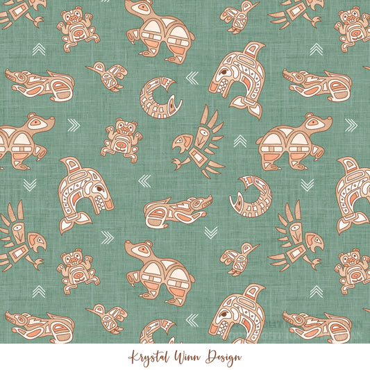 Alaska Tribal Animals Green KW1129