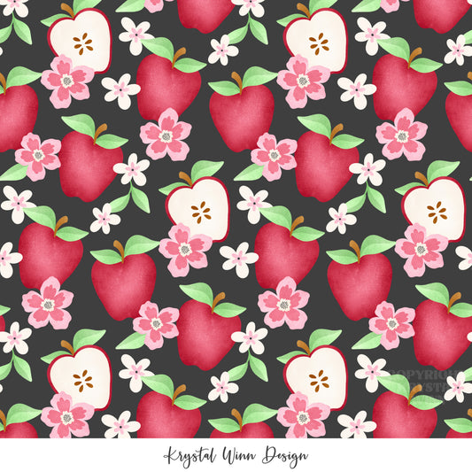 Back to School Apple Floral Black KW817