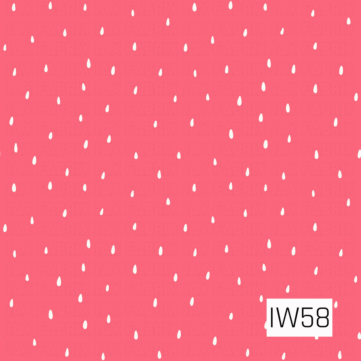 A bright strawberry pink background sprinkled with tiny white teardrop-shaped seeds in a scattered, repeating pattern. The simple design creates a sweet, playful strawberry-inspired look with a fresh and cheerful feel.
