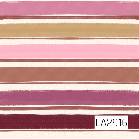 A watercolor stripe pattern featuring broad horizontal bands in berry, mauve, blush pink, caramel, and cream. Soft brushstroke textures and thin accent lines give the design a hand-painted, organic look, creating a warm and timeless coordinate with a cozy, classic feel.
