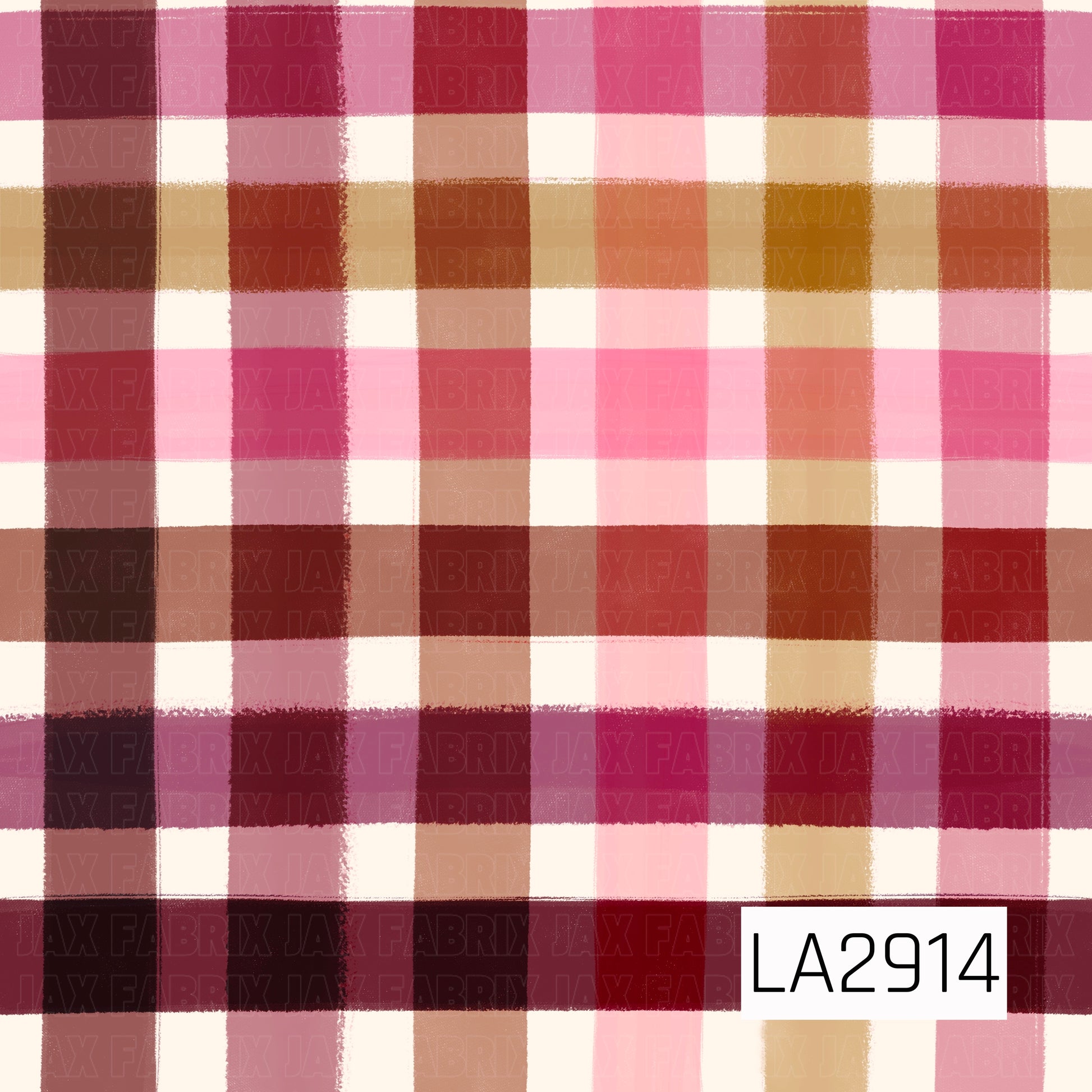 A classic watercolor plaid featuring rich shades of berry, blush pink, burgundy, mauve, caramel, and cream. The softly textured brushstroke lines create a cozy, hand-painted look, making this timeless check pattern feel warm, inviting, and perfect for fall or year-round designs.
