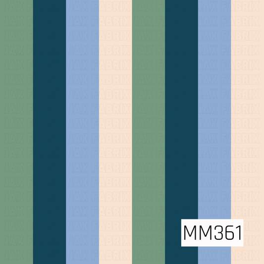 A vertical striped color swatch pattern with alternating bands of sage green, dark teal, light blue, cream, and dark teal