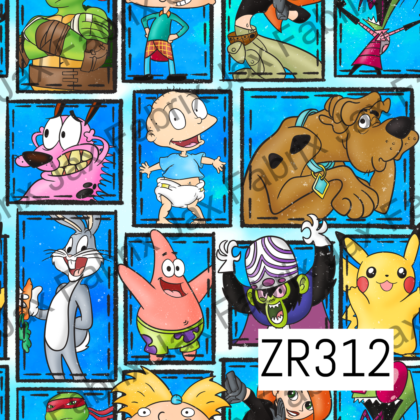 Blue 90's Mashup Cartoon Patchwork ZR312