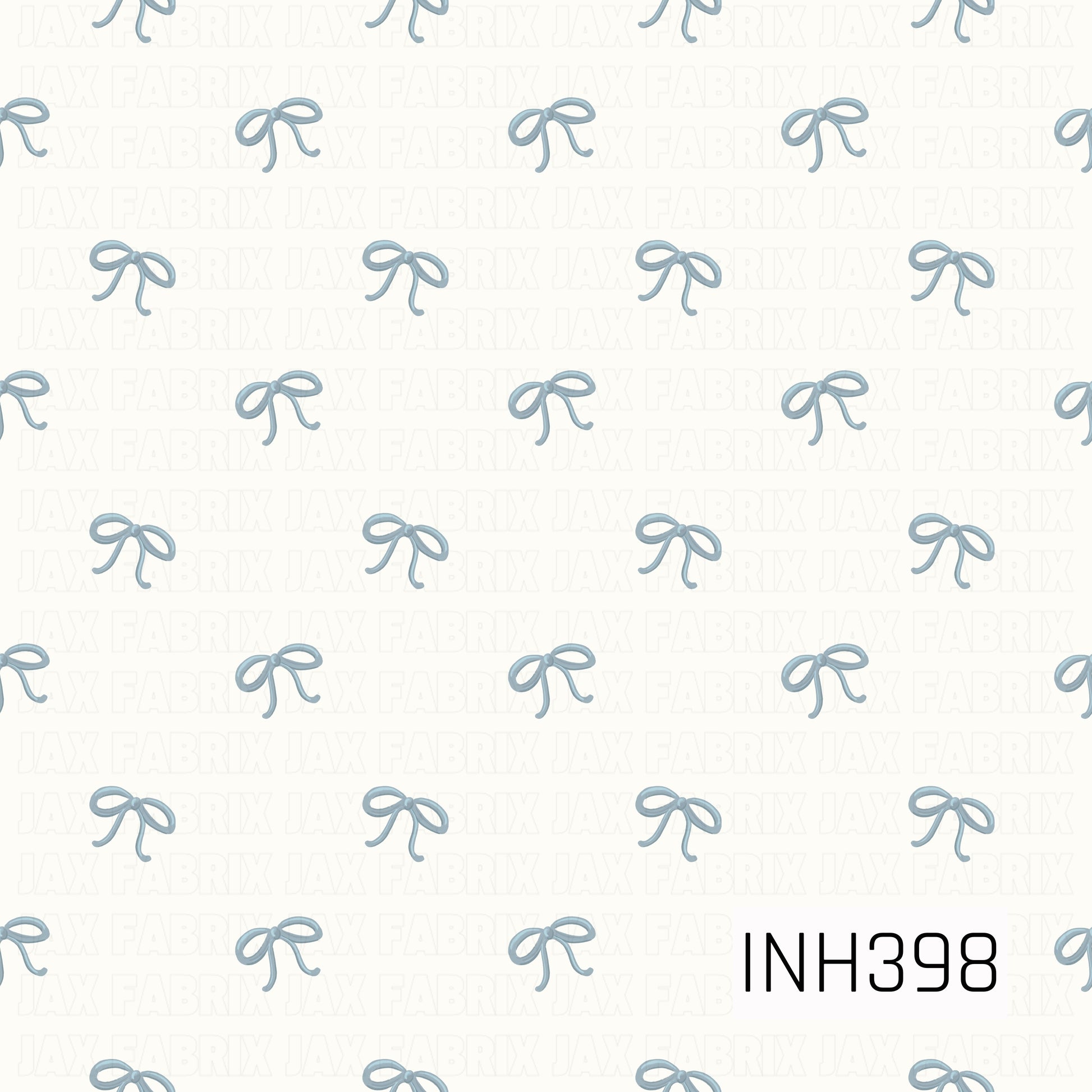 A delicate repeating pattern of dusty blue ribbon bows scattered across a soft ivory background, creating a sweet and minimalist coquette look.
