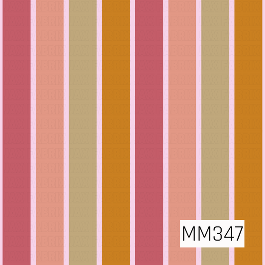 A vertical striped color swatch pattern with alternating bands of dusty rose, peach, beige, mustard yellow, and orange