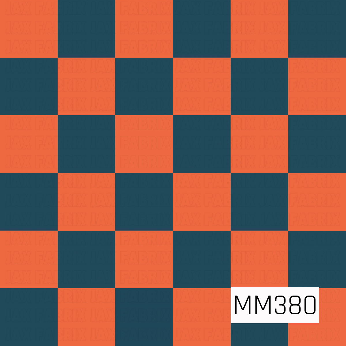 A bold checker pattern featuring alternating burnt orange and deep teal blue squares. The rich contrast and warm, earthy tones give it a fun retro-inspired look.
