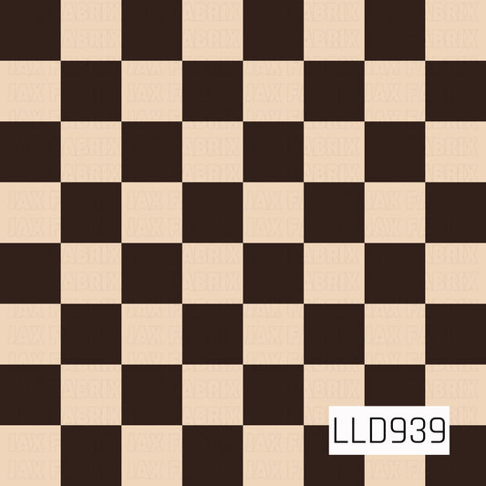 A classic checkerboard print featuring alternating deep chocolate brown and warm cream squares. The simple two-tone palette gives this timeless checkered pattern a cozy retro feel while still being bold and versatile.