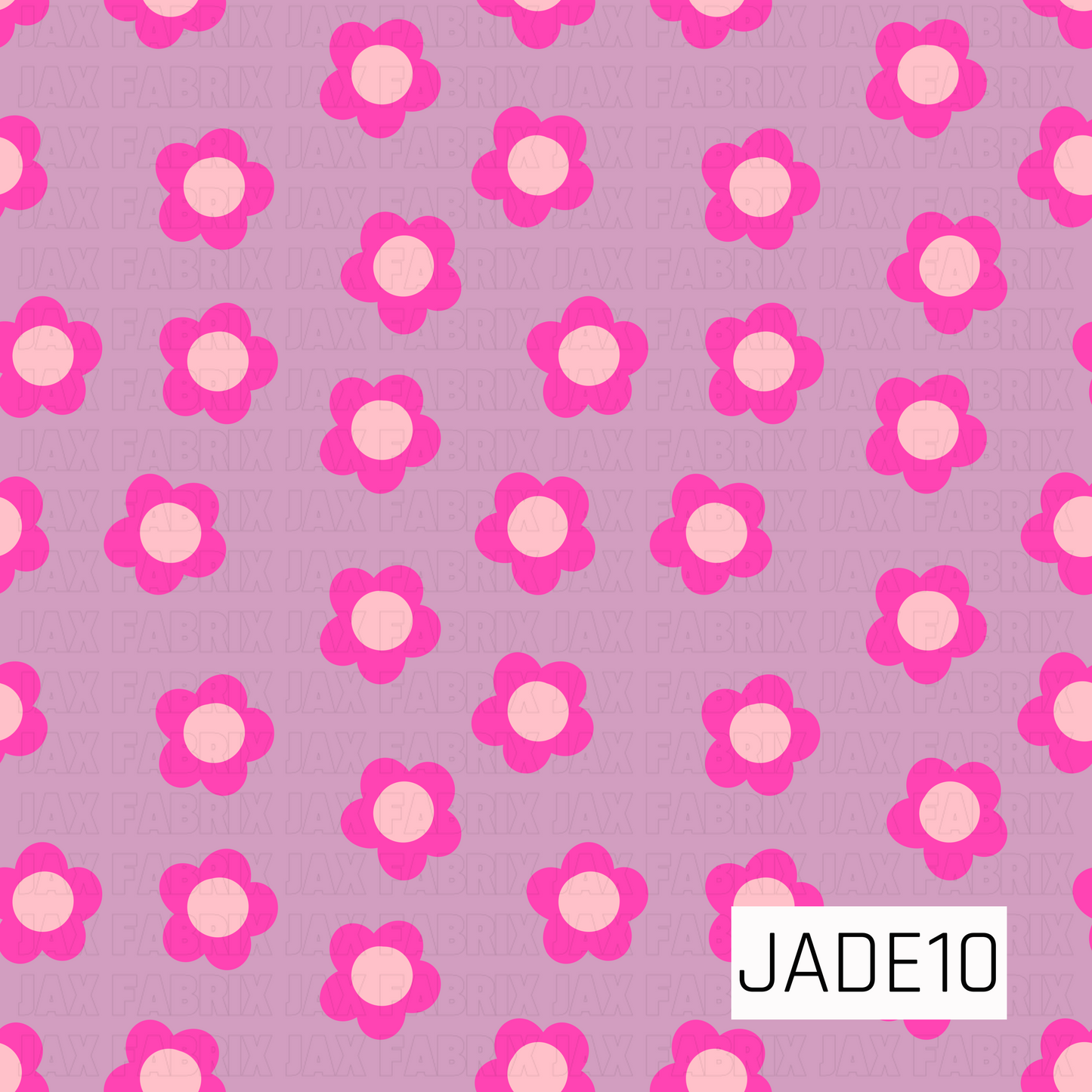 A simple coordinating fabric featuring scattered bright pink flowers on a soft lavender background. This cheerful all-over floral pattern adds a fun pop of color and pairs perfectly with whimsical, spring, garden, and colorful-themed fabric collections.
