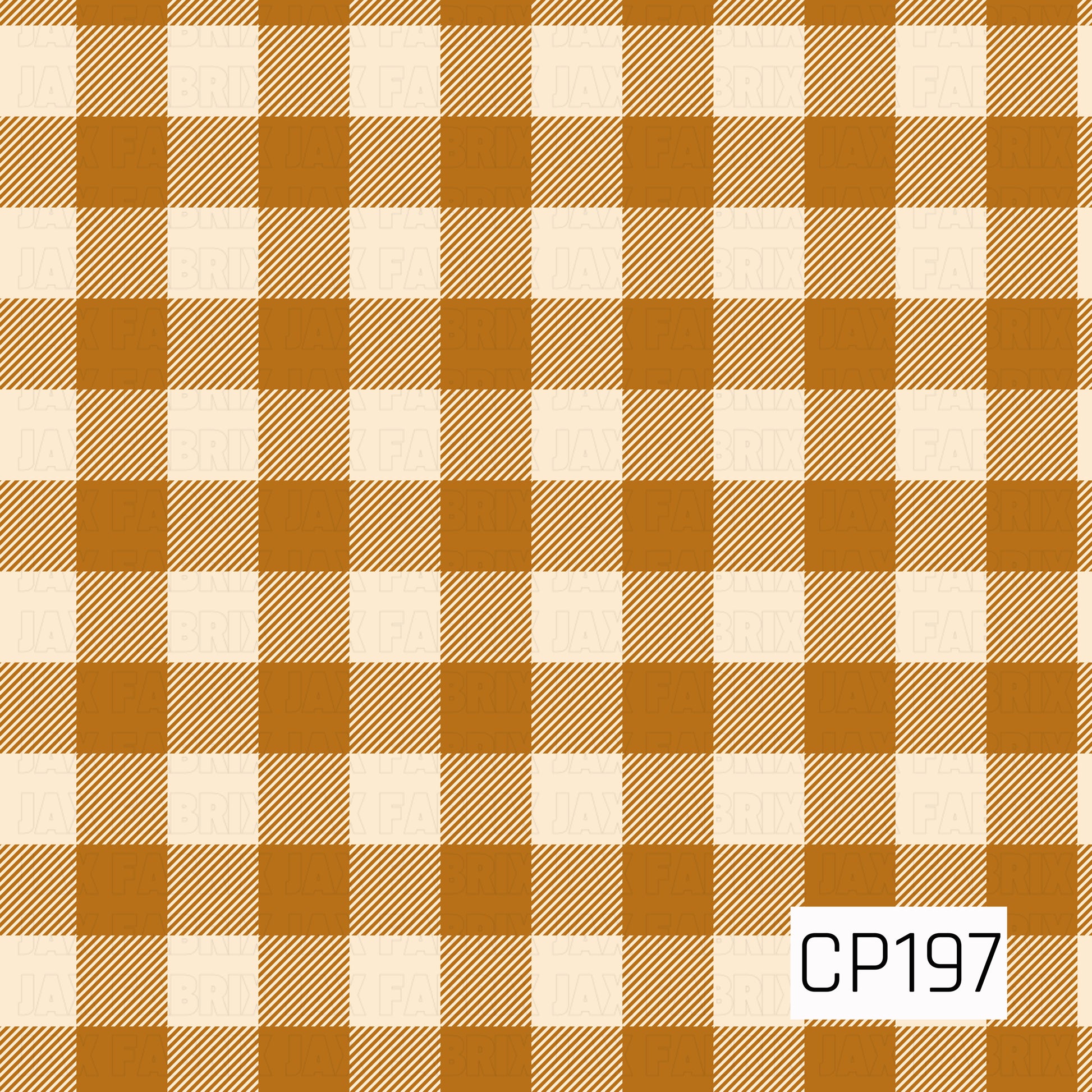 A seamless gingham pattern featuring warm golden brown and soft cream squares with alternating diagonal stripe details. The classic buffalo check design has a cozy autumn-inspired color palette, creating a timeless look that pairs beautifully with seasonal, farmhouse, and rustic-themed designs.
