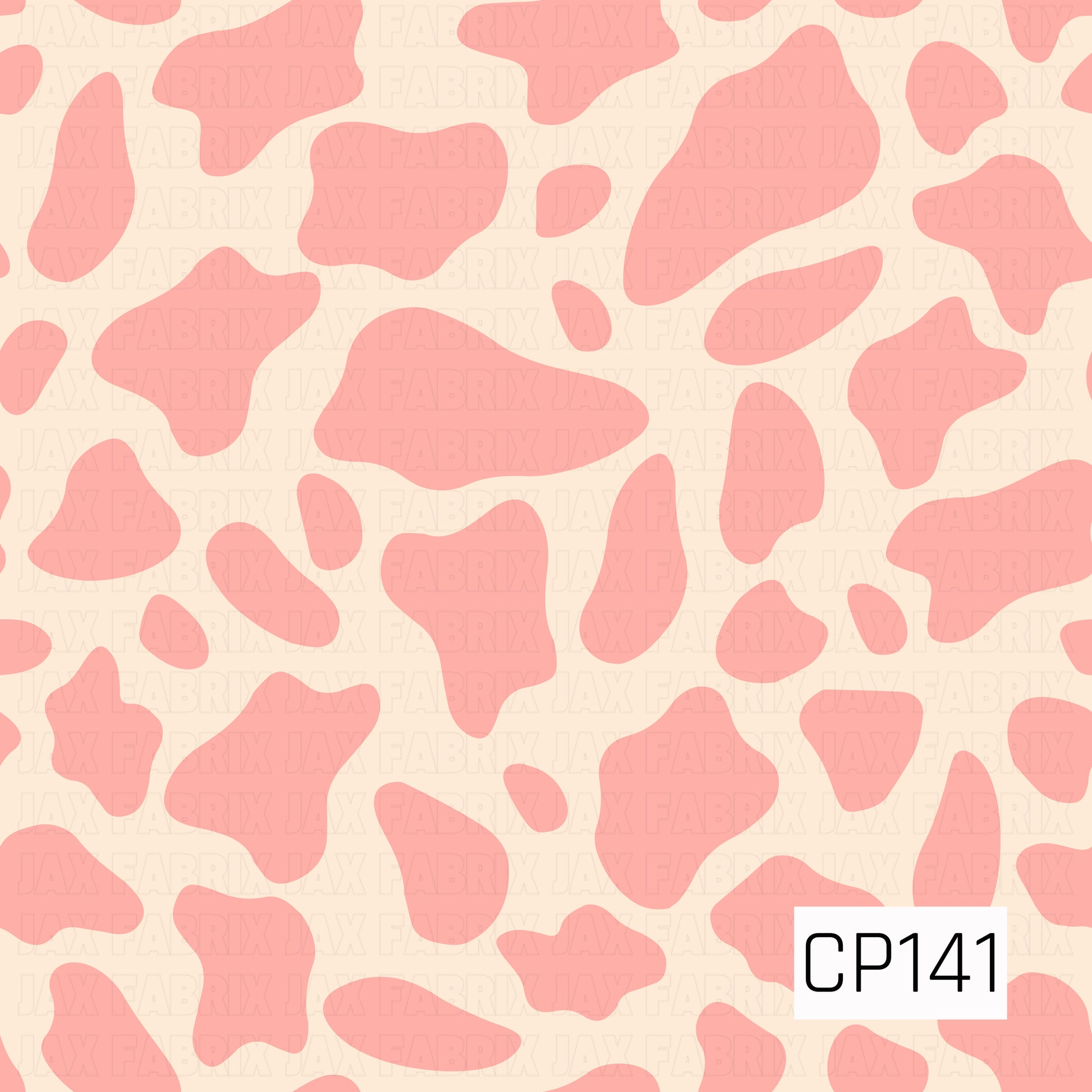 A classic cow print featuring soft blush pink organic spots on a warm cream background. This simple two-tone design offers a timeless western-inspired look with a soft, feminine color palette.
