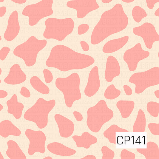 A classic cow print featuring soft blush pink organic spots on a warm cream background. This simple two-tone design offers a timeless western-inspired look with a soft, feminine color palette.
