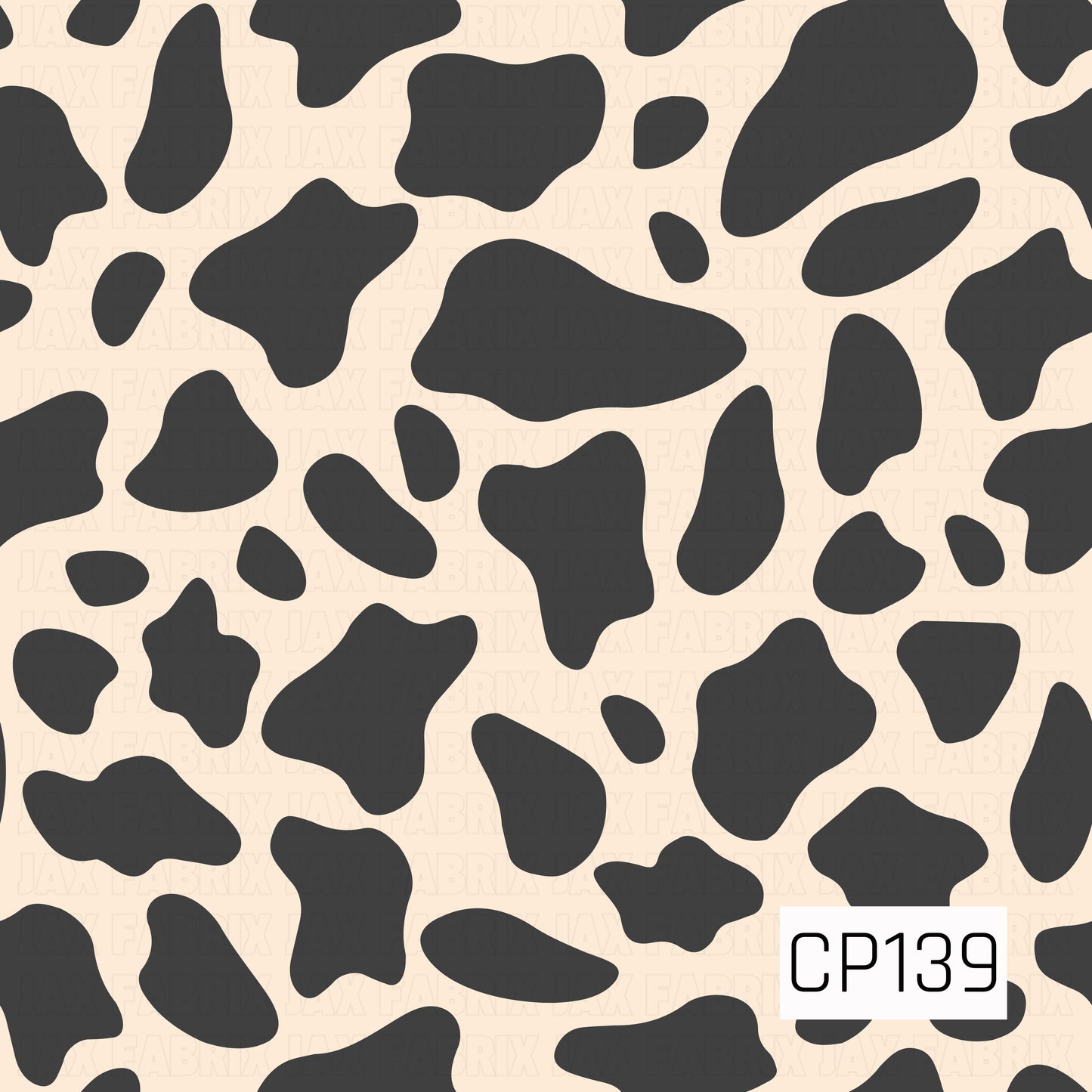 A classic cow print featuring bold black organic spots on a warm cream background. This timeless two-tone design offers a clean western-inspired look that pairs effortlessly with a wide variety of prints and solids.
