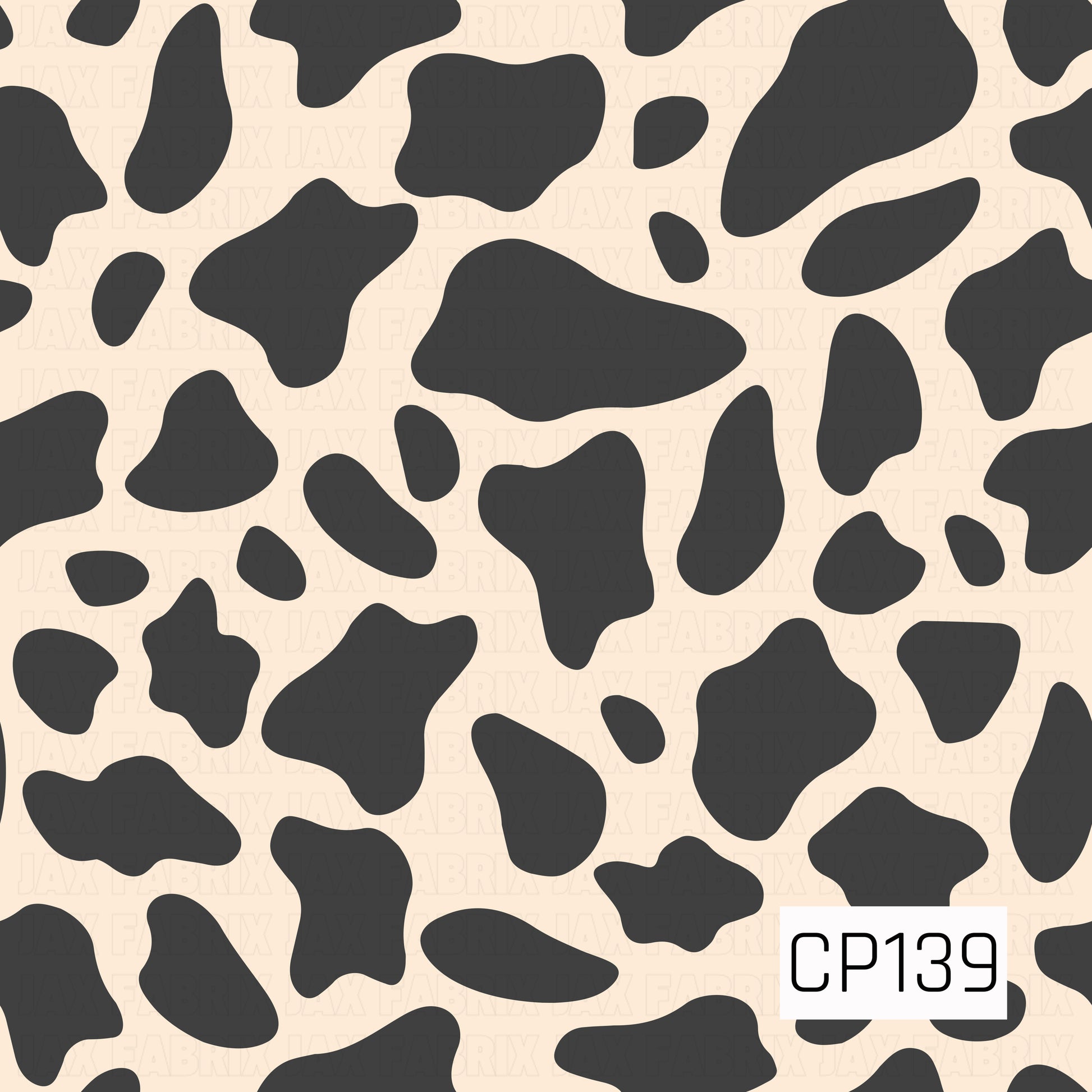 A classic cow print featuring bold black organic spots on a warm cream background. This timeless two-tone design offers a clean western-inspired look that pairs effortlessly with a wide variety of prints and solids.
