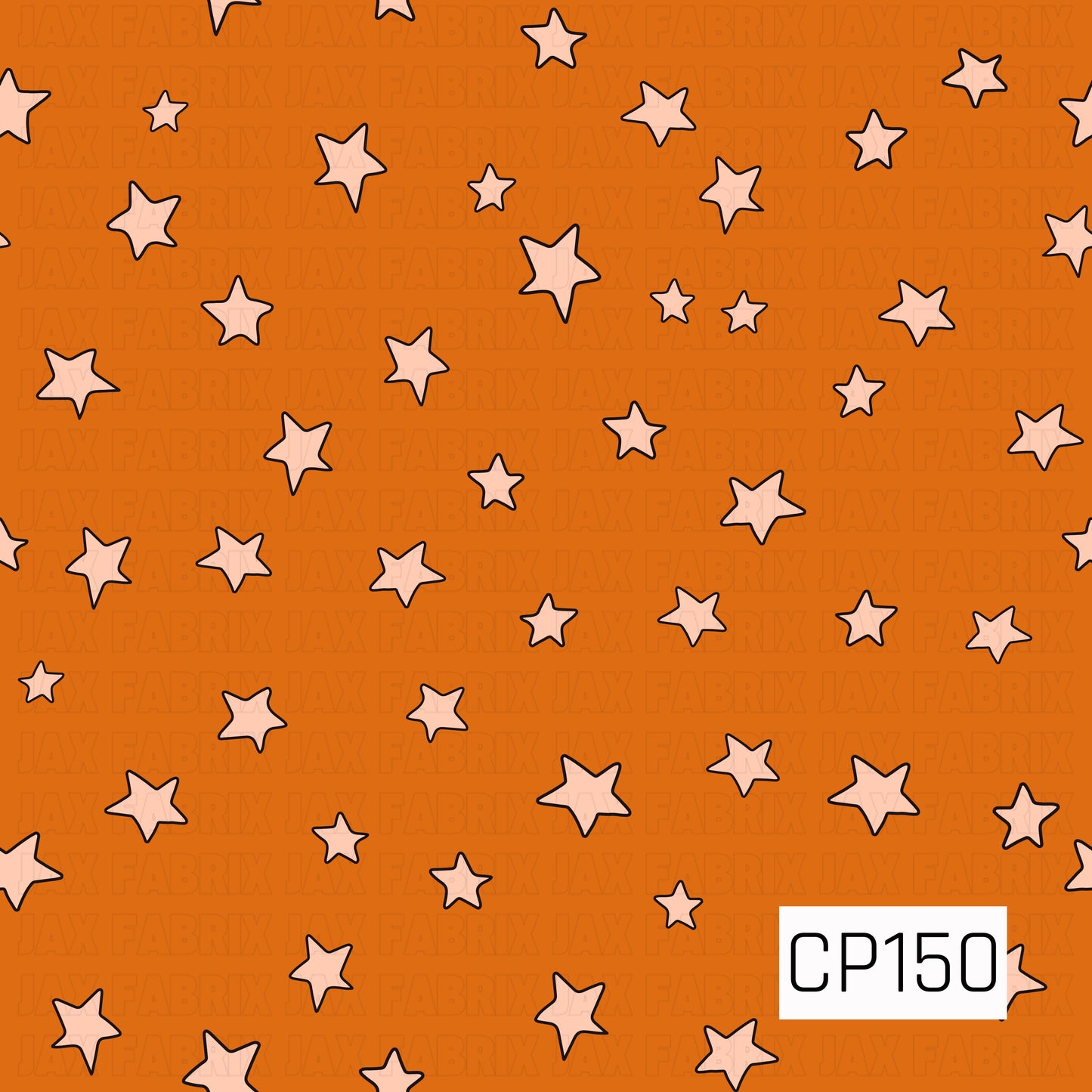 A simple scattered coordinate featuring light peach stars outlined in black on a rich pumpkin orange background. This playful design adds a fun pop of color with a classic Halloween feel.
