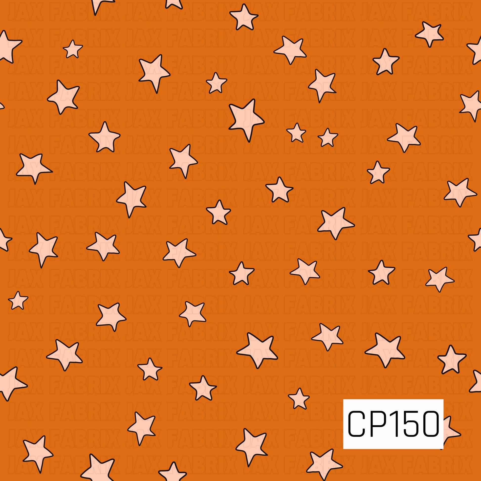 A simple scattered coordinate featuring light peach stars outlined in black on a rich pumpkin orange background. This playful design adds a fun pop of color with a classic Halloween feel.
