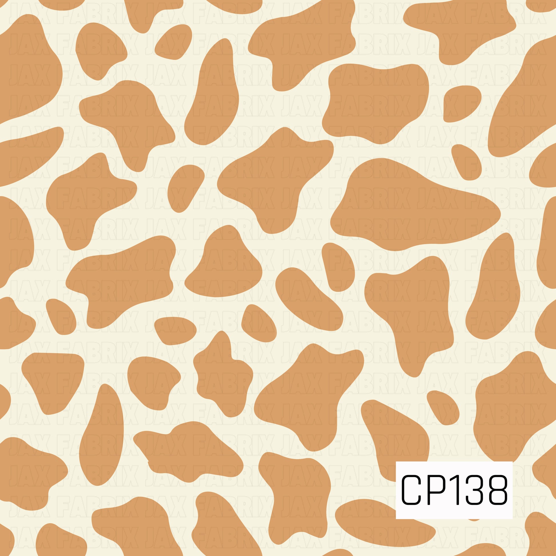 A classic cow print featuring warm beige organic spots on a soft cream background. This simple two-tone design offers a timeless western-inspired look with a cozy, neutral color palette.
