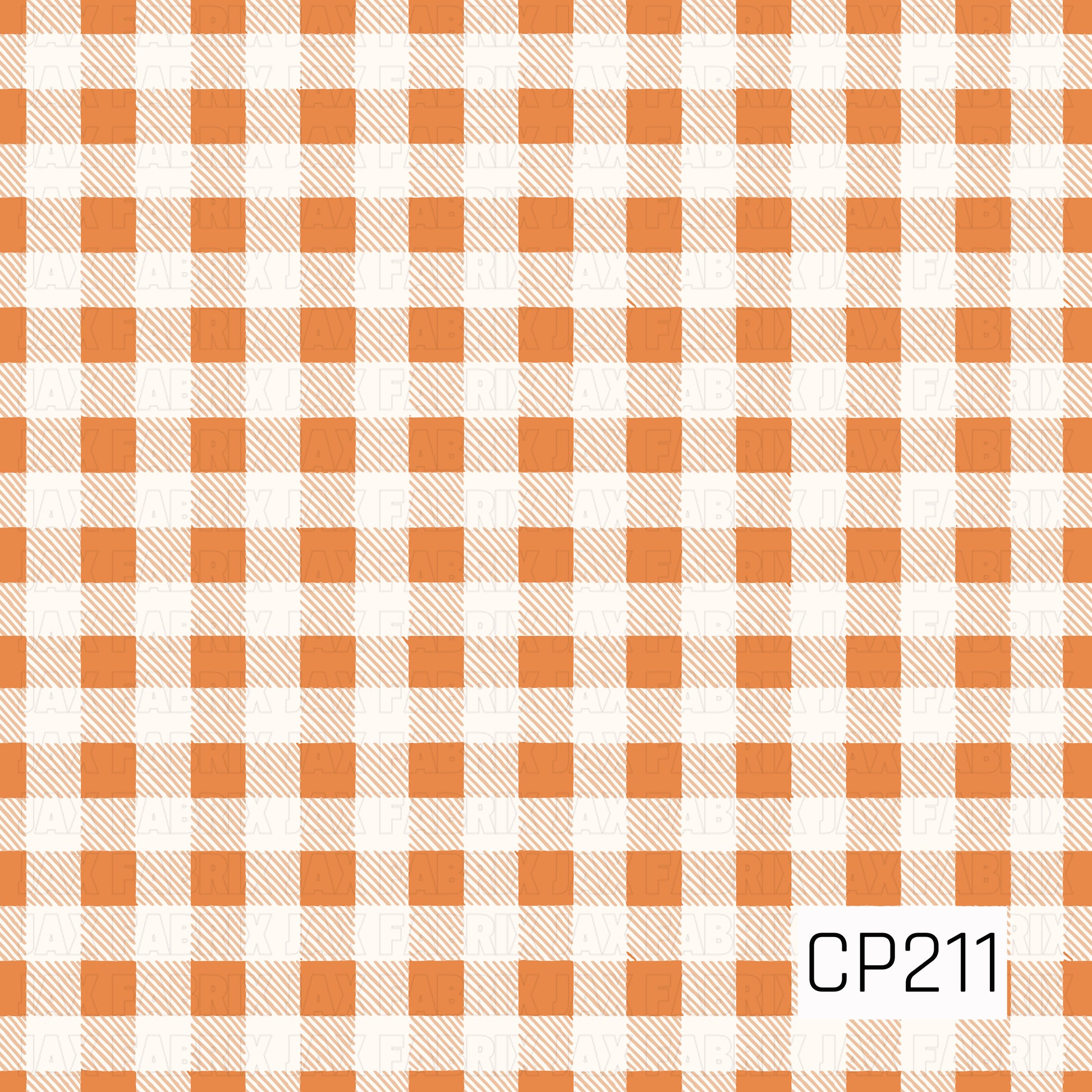 A classic gingham check pattern featuring warm pumpkin orange and soft cream squares with subtle diagonal stripe detailing. This timeless plaid design offers a clean, cozy look that pairs beautifully with fall, Halloween, Thanksgiving, and coordinating autumn prints.
