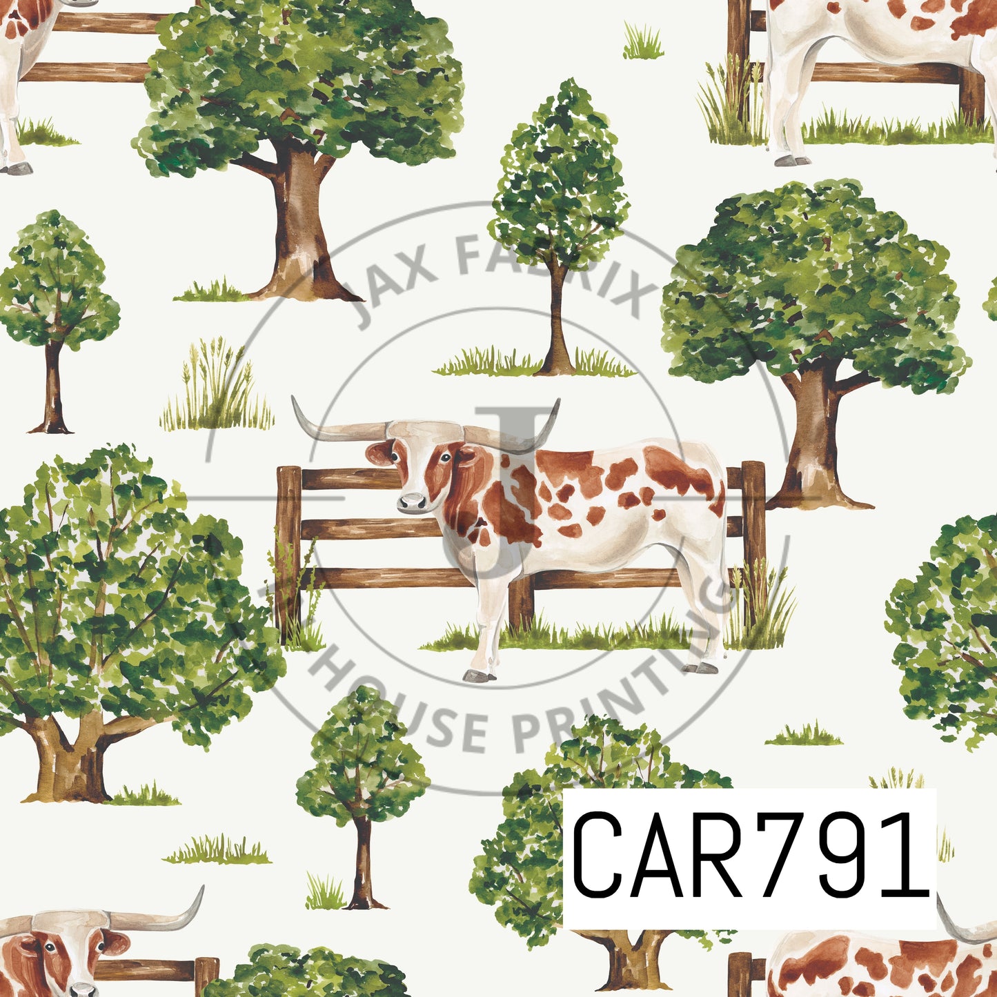 Farm and Meadow Countryside Texas Longhorn Cow CAR791