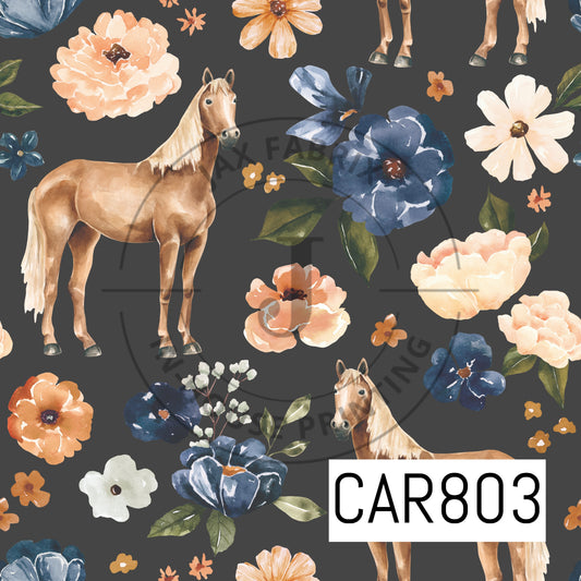 Farm and Meadow Country Horse Floral Dark Grey CAR803