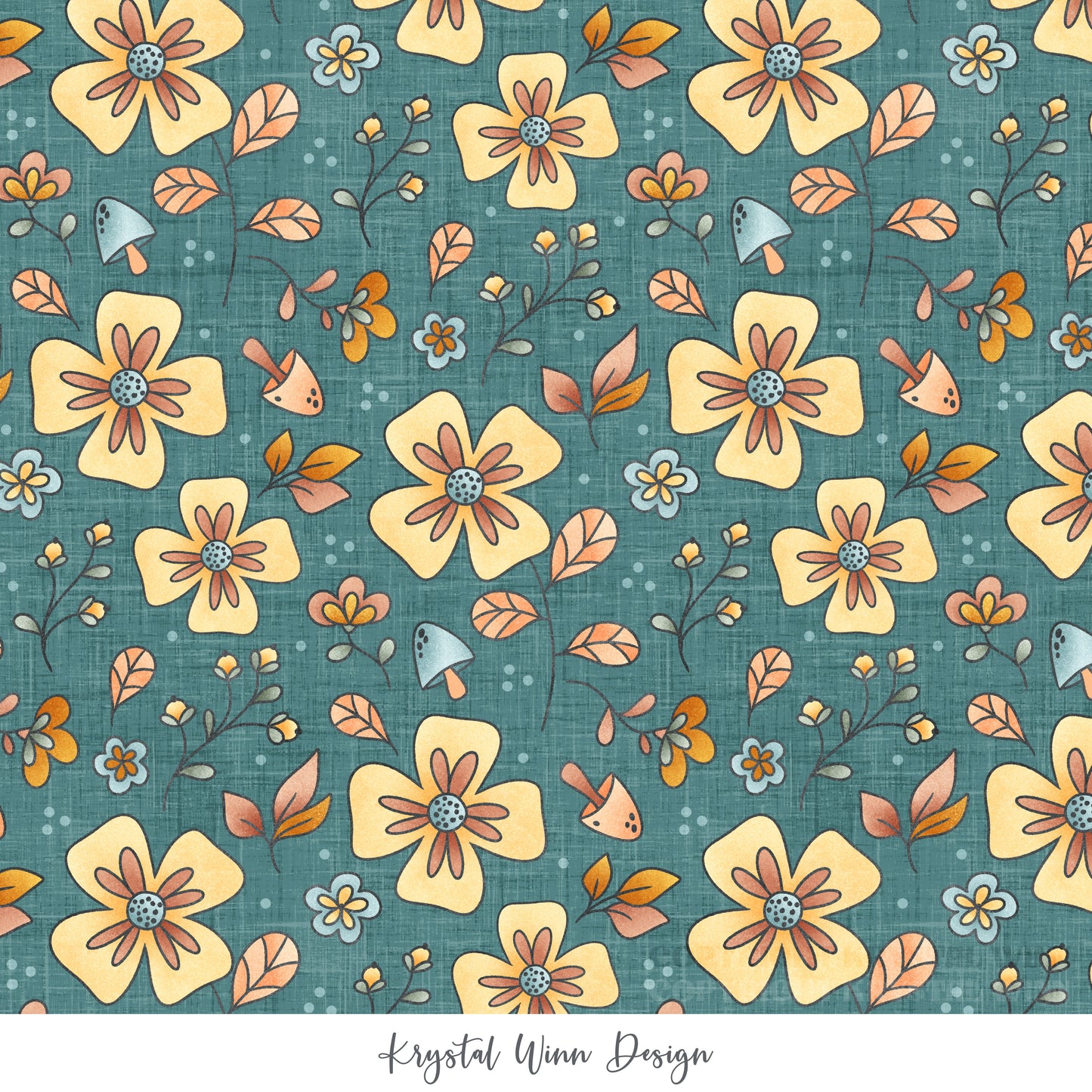 Candy Corn Harvest Floral Teal KW960