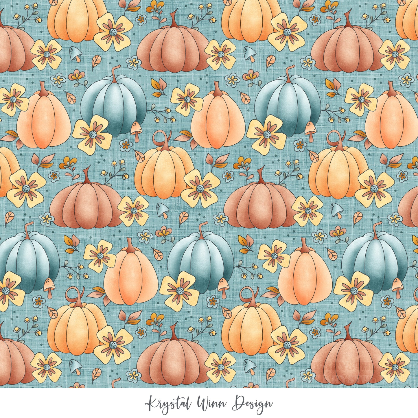 Candy Corn Harvest Blue Floral KW940