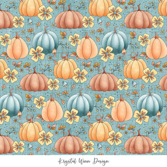 Candy Corn Harvest Blue Floral KW940