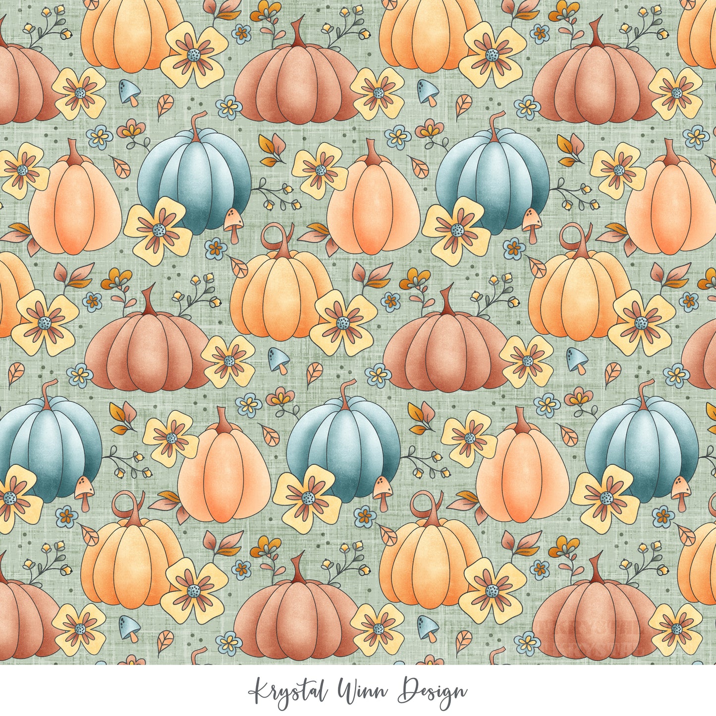 Candy Corn Harvest Green Floral KW939