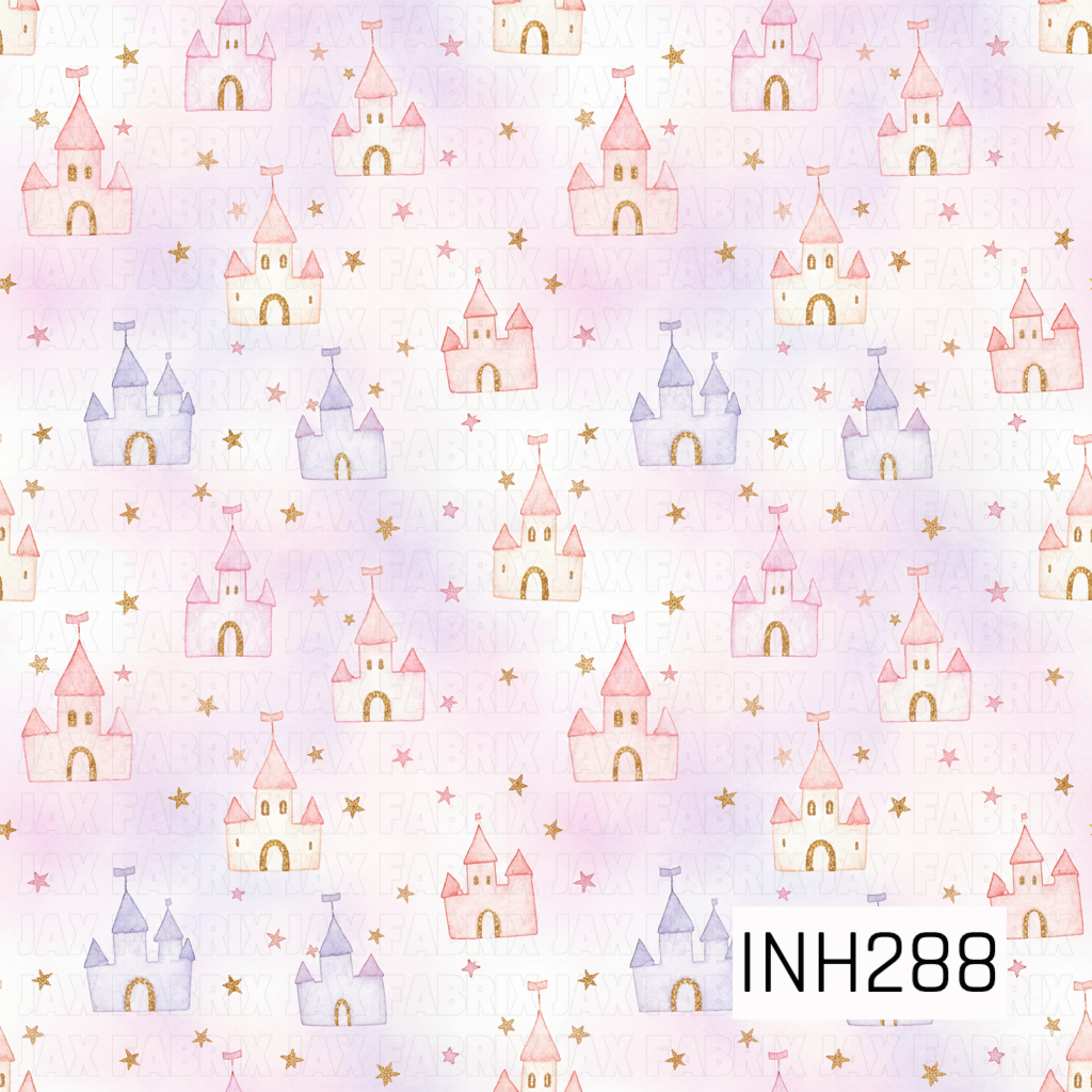 Pattern of small castles on a pastel background
