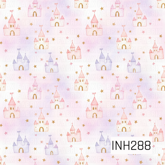 Pattern of small castles on a pastel background