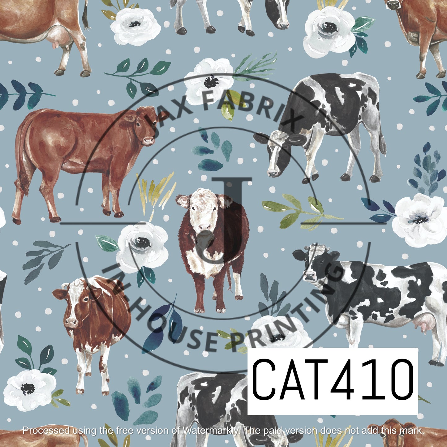 Avaleigh Cow Floral Blue CAR410