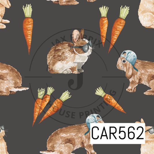 Hipster Bunny and Carrots Black CAR562