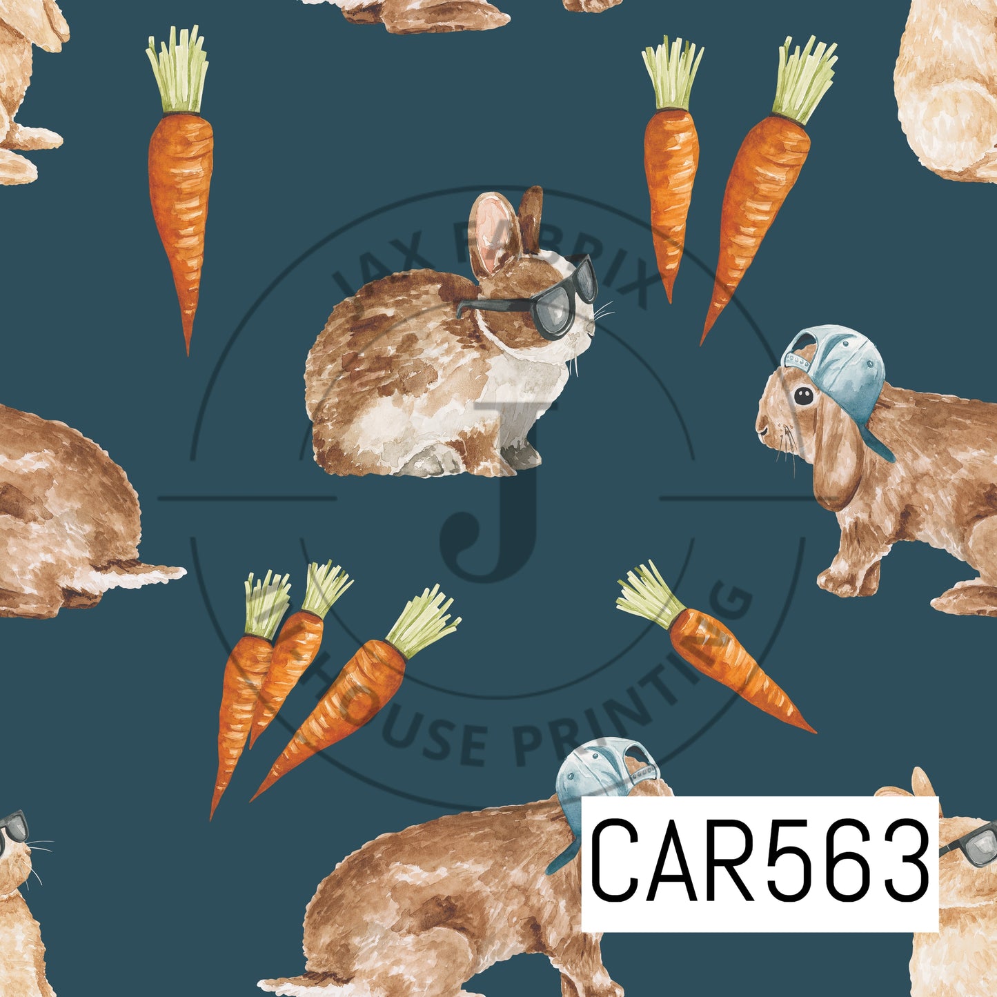 Hipster Bunny and Carrots Blue CAR563