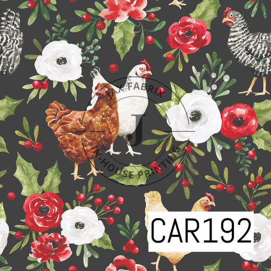 Holly And Pine Chicken Floral Black CAR192