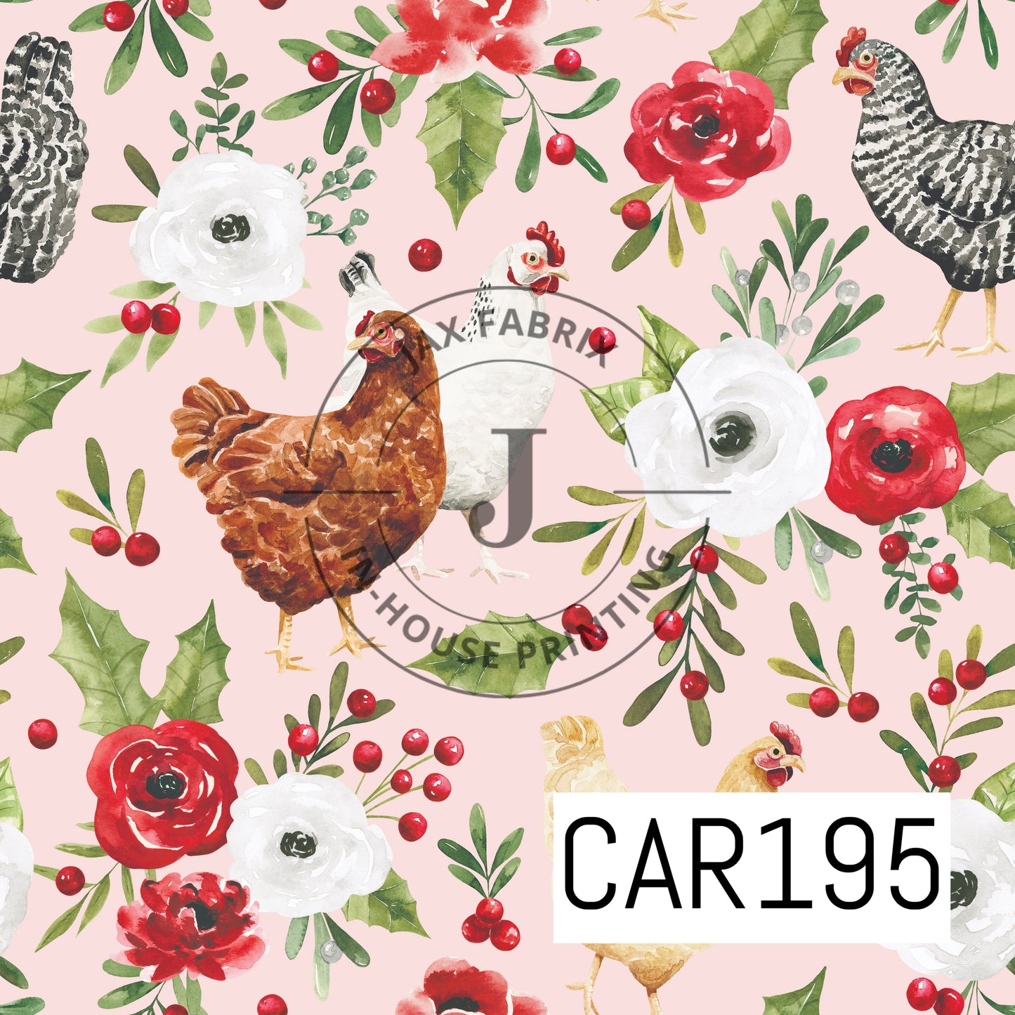 Holly And Pine Chicken Floral Pink CAR195