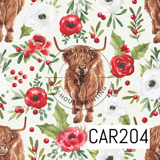 Holly And Pine Highland Cow Floral CAR204