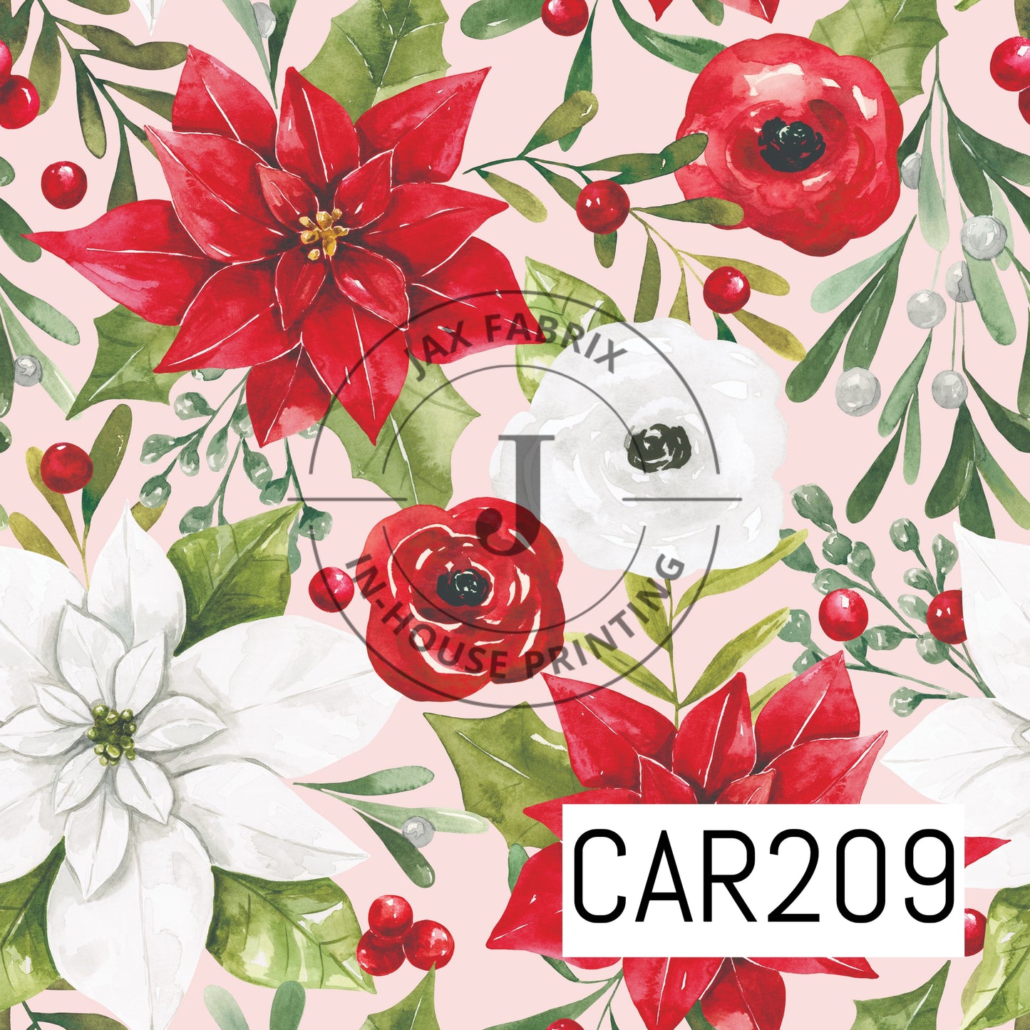 Holly And Pine Poinsettias Pink CAR209