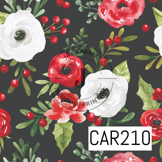 Holly And Pine Winter Floral Black CAR210