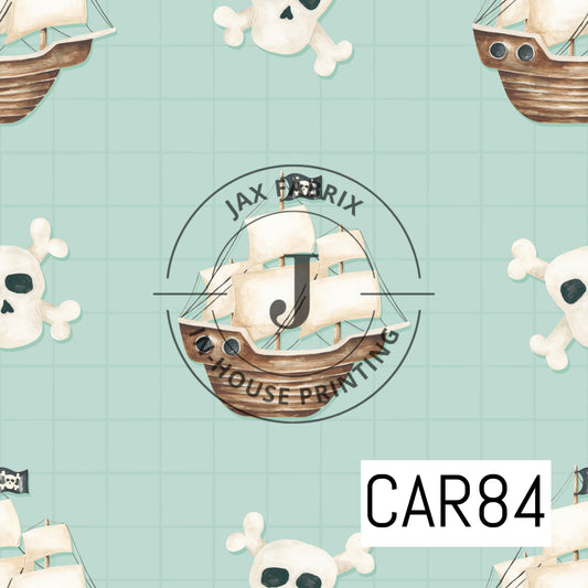 Pirates Ahoy Ships and Skulls Aqua CAR84
