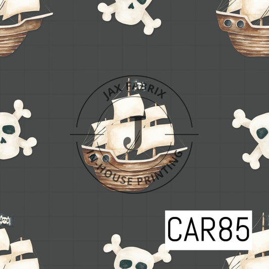 Pirates Ahoy Ships and Skulls Black CAR85