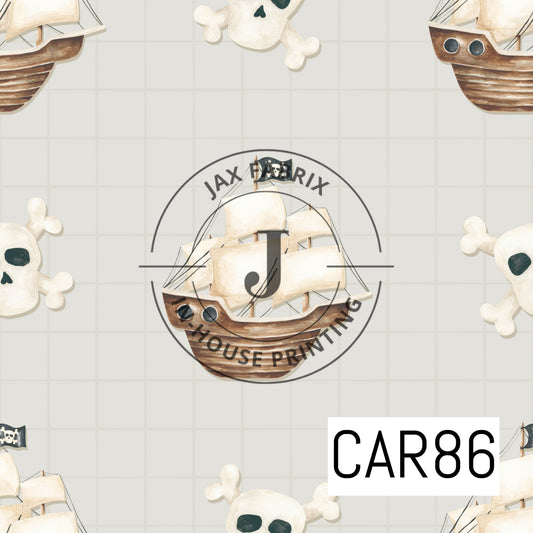Pirates Ahoy Ships and Skulls Taupe CAR86