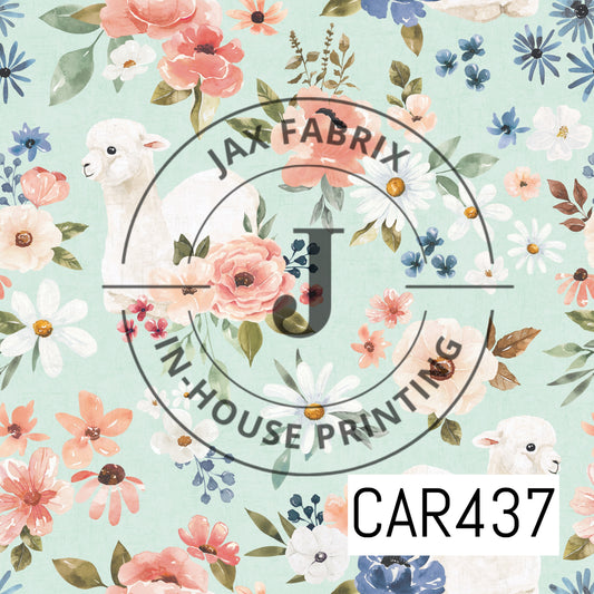 Wanderlust Llamas Floral Light Blue CAR437