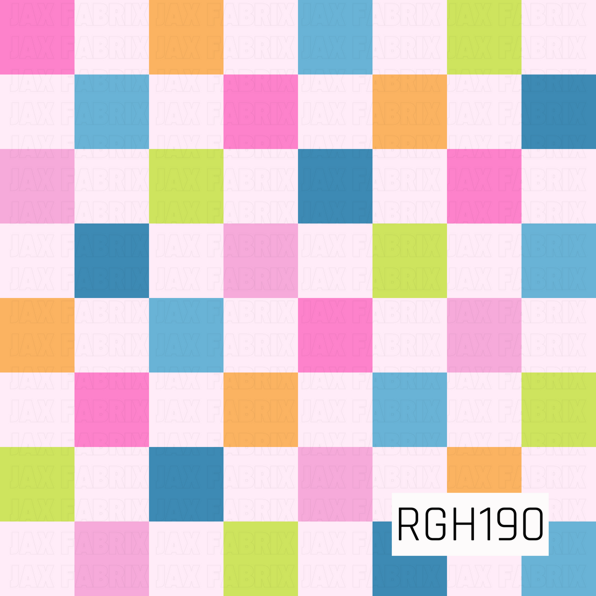 A bright and playful checkerboard pattern featuring alternating squares of hot pink, bubblegum pink, vibrant blue, sky blue, lime green, sunny orange, and pale blush pink. The colorful squares are arranged in a repeating grid, creating a fun, bold, retro-inspired design with a cheerful feel.