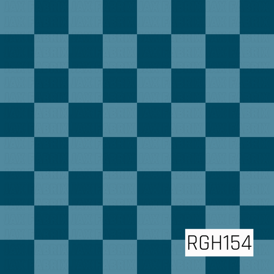 A classic checkerboard pattern featuring alternating squares of deep denim blue and muted dusty blue. The evenly spaced squares create a clean, bold geometric design with a timeless feel.